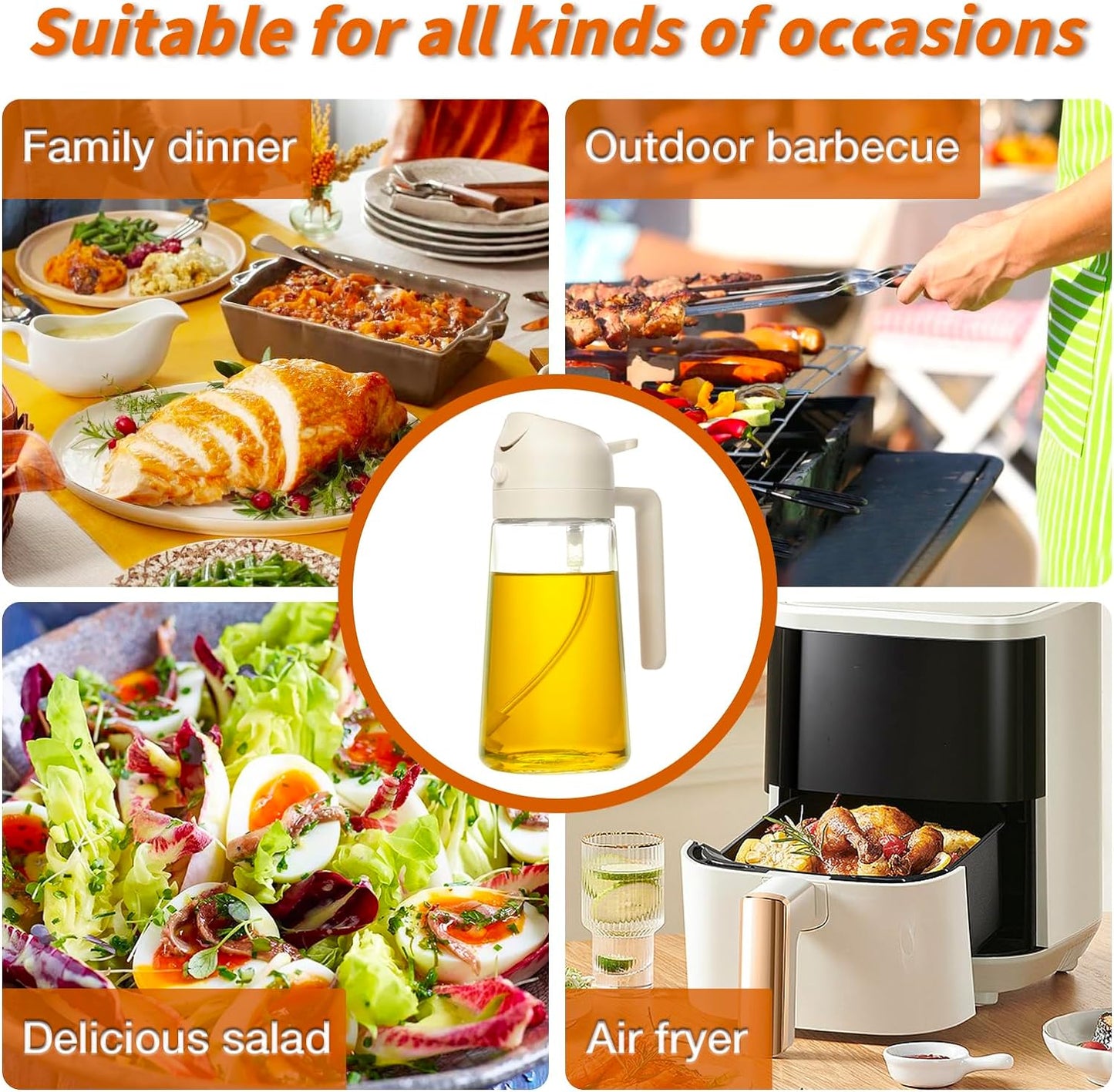 2-in-1 Glass Oil Sprayer and Dispenser - 16oz/470ml