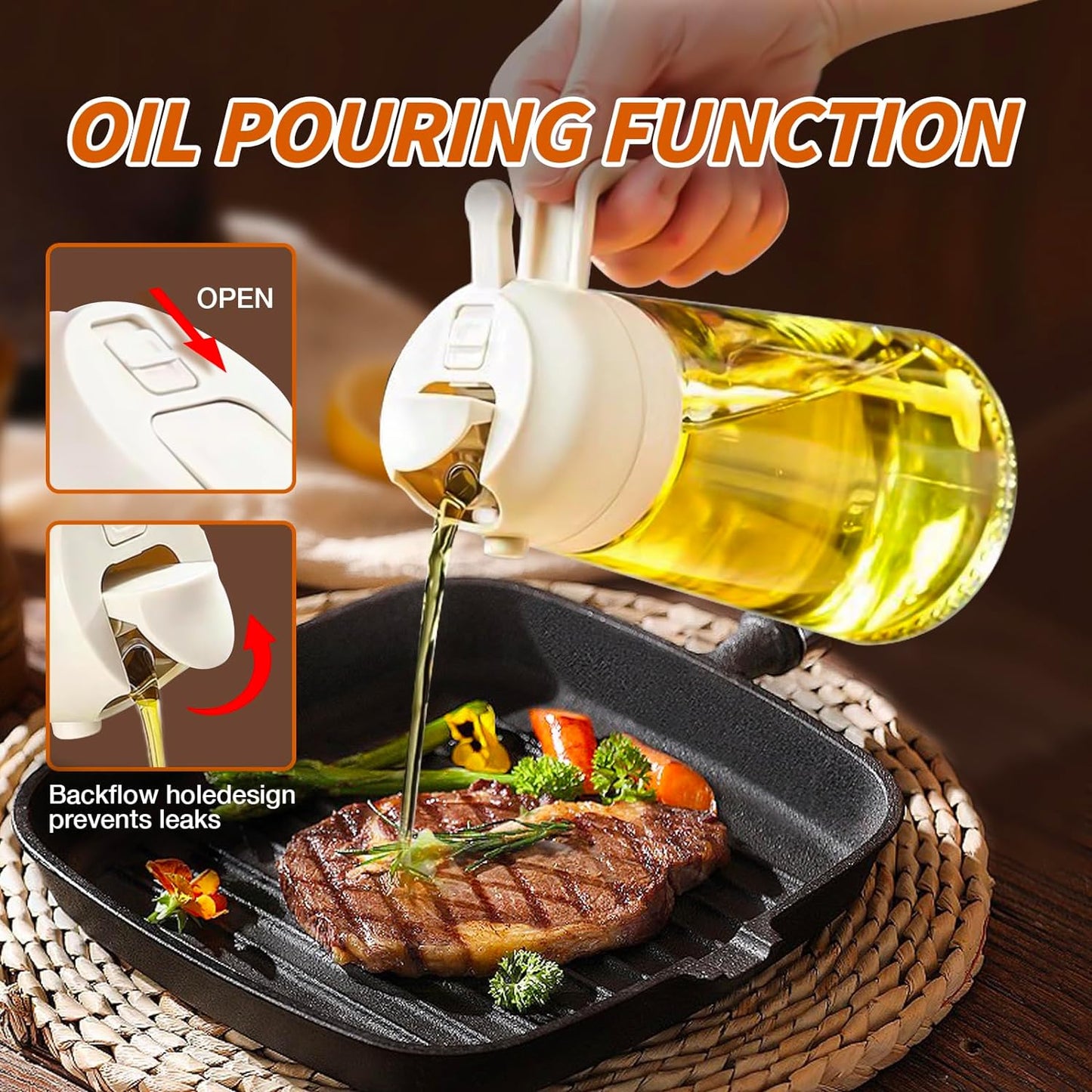 2-in-1 Glass Oil Sprayer and Dispenser - 16oz/470ml